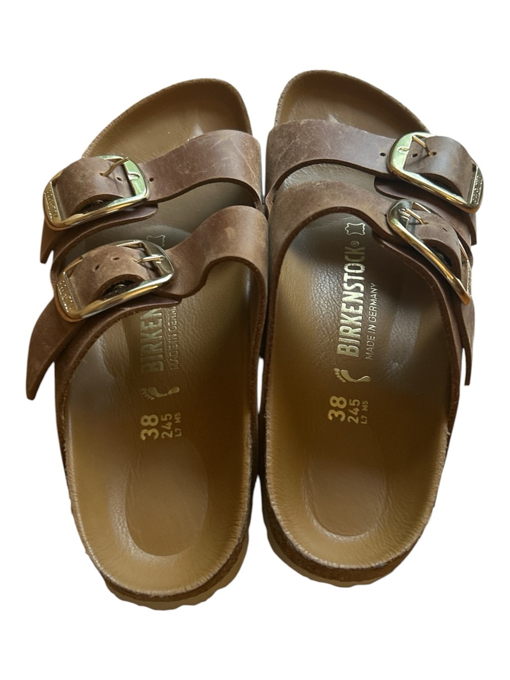 Birkenstock Arizona Big Buckle Cognac Oiled Leather Sandals Size 38 US 7 Narrow - Picture 2 of 13